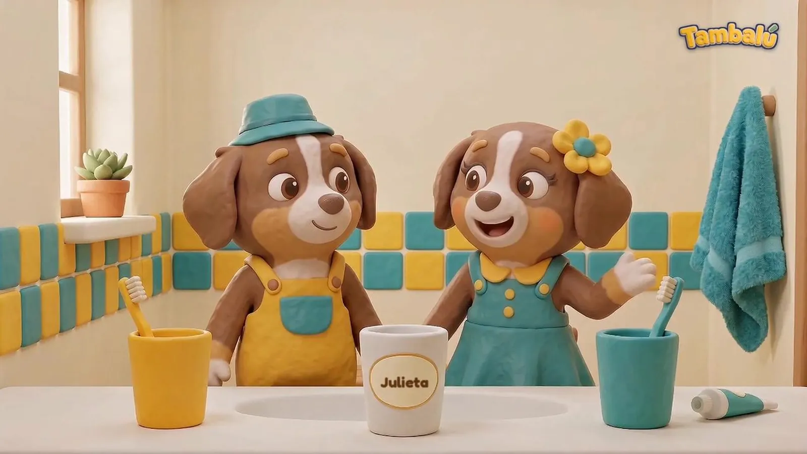 Nilo y Nila en el baño, listos para lavarse los dientes