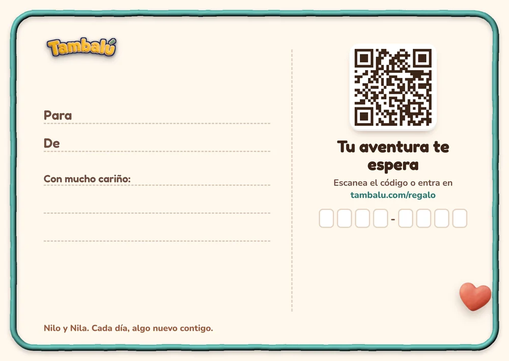 Dorso de la postal: espacio para el nombre, la dedicatoria y el código de la aventura